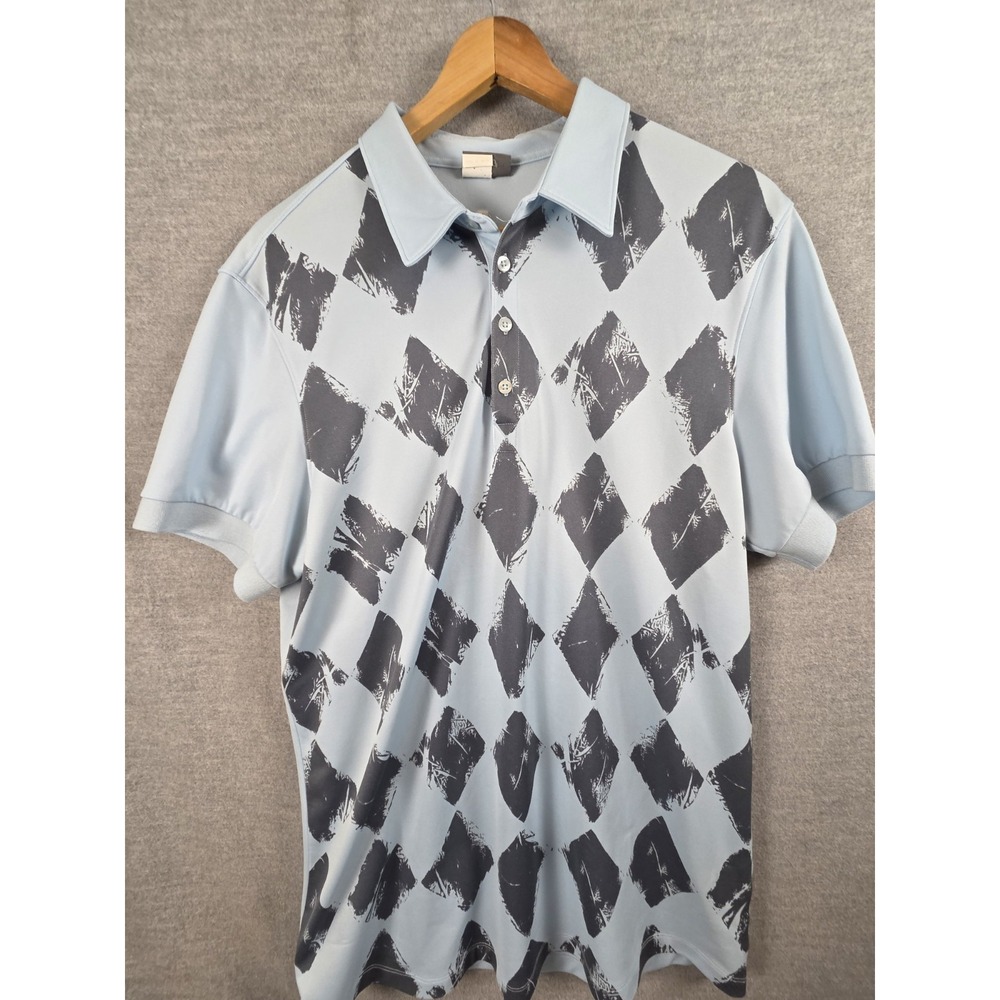 J Lindeberg Mens XL Resort Golf Argyle Polo Shirt Tour Tech Performance Blue